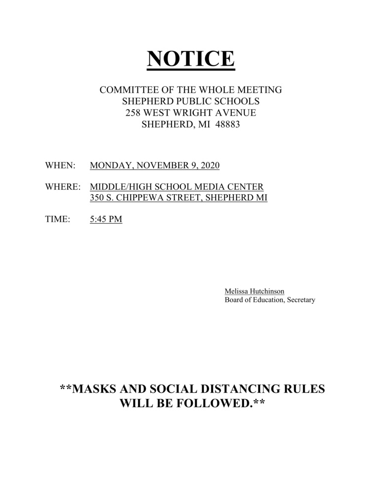 COMMITTEE OF THE WHOLE MEETING