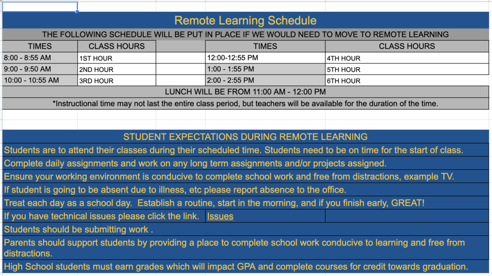Remote Learning Schedule